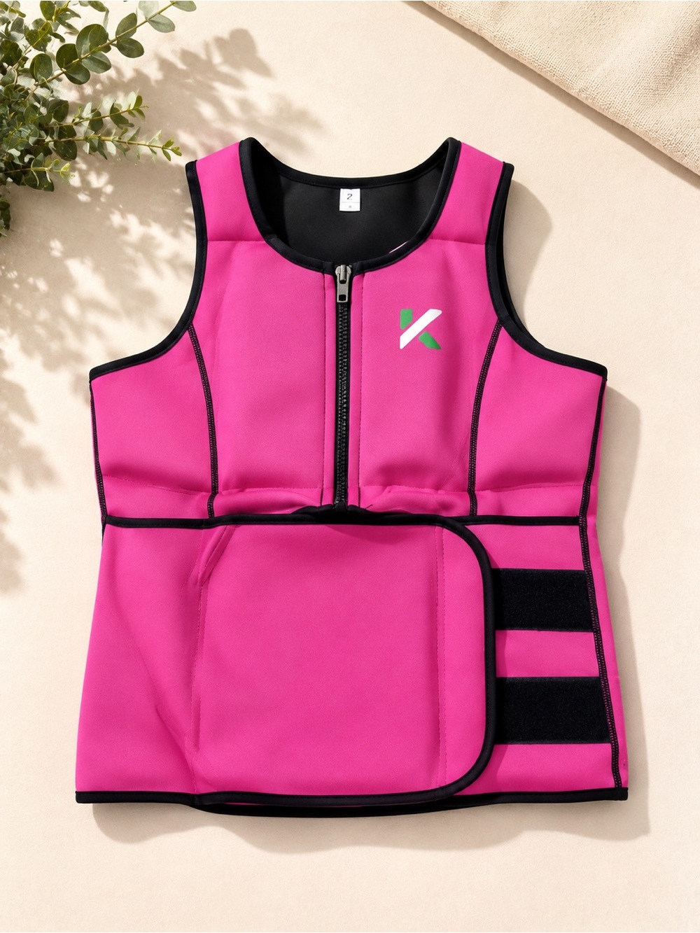 Men's Pink Front-Zip Swim Rash Guard Vest with Waist Wrap
